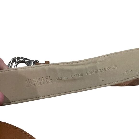 Michael Kors Women's Brown Leather Belt Silver Buckle Adjustable Chunky - Picture 4 of 7